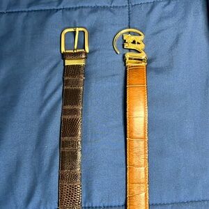 1 Mezlan brown Lizard belt and 1 Taupe Mauri Alligator belt. Size 34.